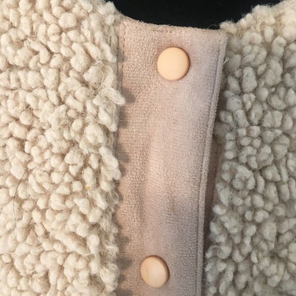 MOON RIVER Boho Faux Shearling Suede Makenna Cream Snap Front Sherpa Jacket XS - Picture 7 of 11